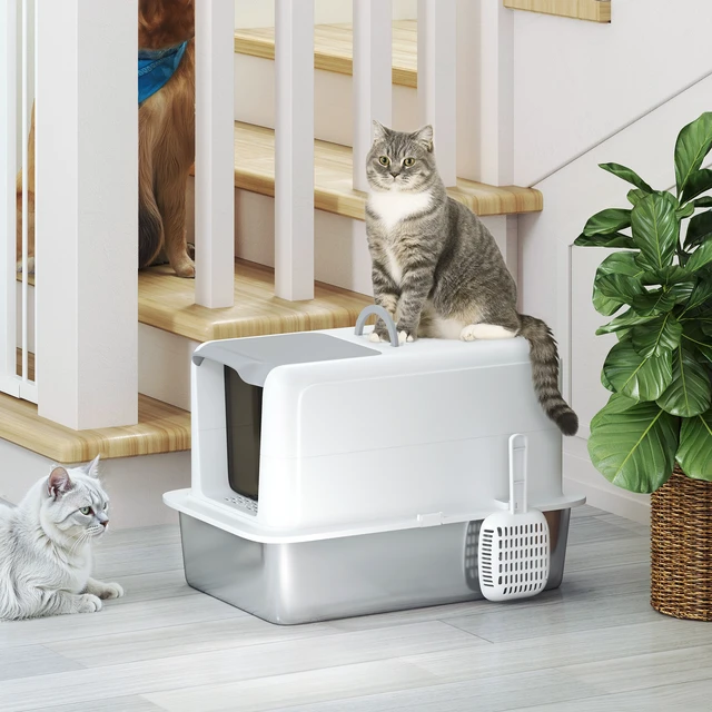 Alt view image 2 of 7 - Paw Hut Stainless Steel Cat Litter Box, Extra Large 2 in Metal Kitty Litter Pan with Removable Lid and Scoop Filter