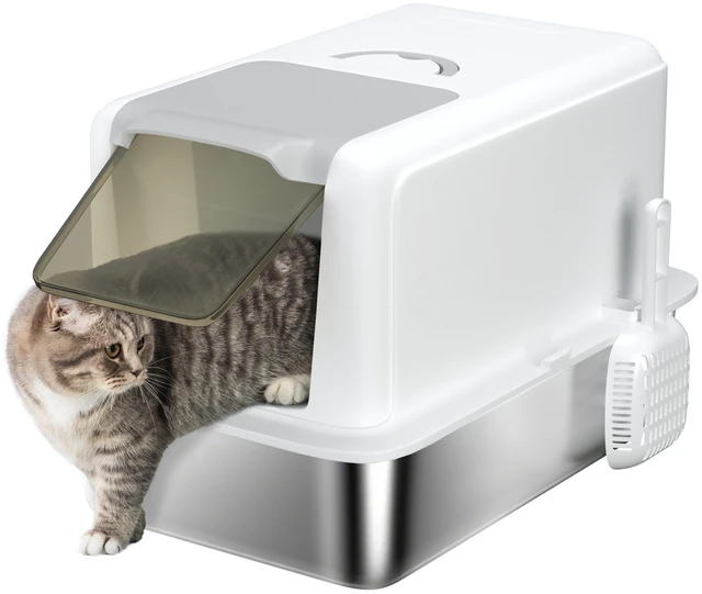 Main image of Paw Hut Stainless Steel Cat Litter Box, Extra Large 2 in Metal Kitty Litter Pan with Removable Lid and Scoop Filter