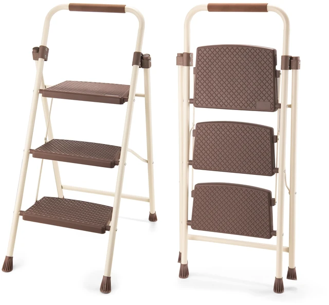 Main image of 3step Ladder, Folding Step Stool with Wide Anti Slip Pedal Steel Ladder Convenient Handrail Lightweight Portable Steel