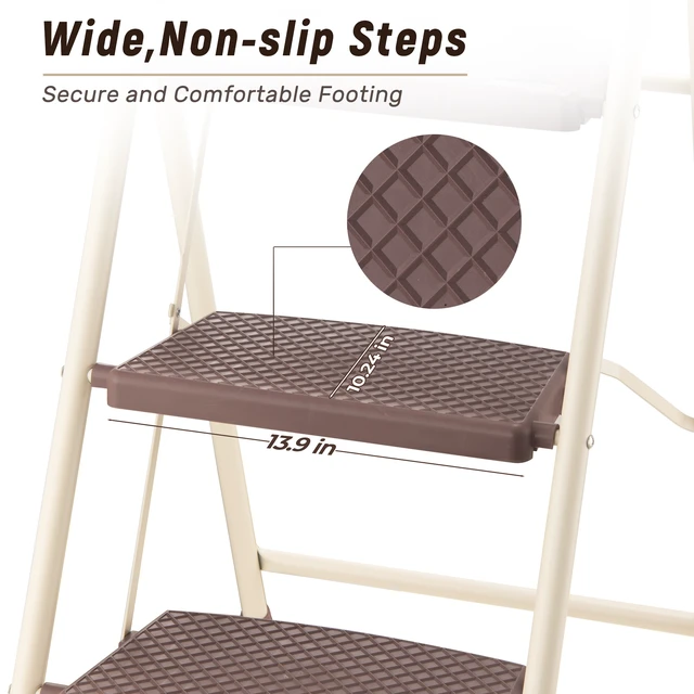 Alt view image 3 of 7 - 3step Ladder, Folding Step Stool with Wide Anti Slip Pedal Steel Ladder Convenient Handrail Lightweight Portable Steel