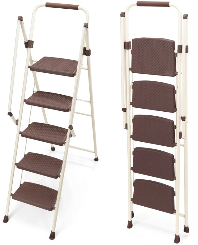 Main image of 5step Ladder, Folding Step Stool with Wide Anti Slip Pedal Steel Ladder Convenient Handrail Lightweight Portable Steel