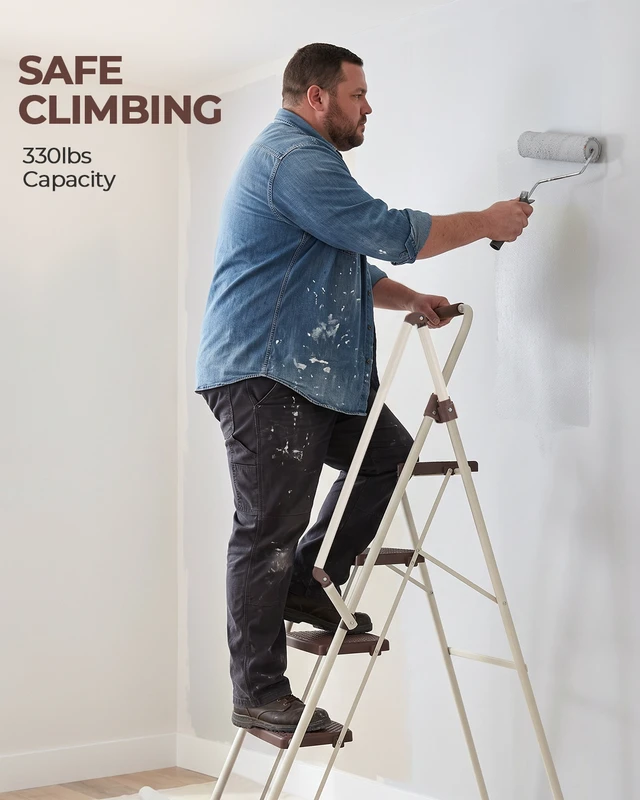 Alt view image 2 of 7 - 5step Ladder, Folding Step Stool with Wide Anti Slip Pedal Steel Ladder Convenient Handrail Lightweight Portable Steel