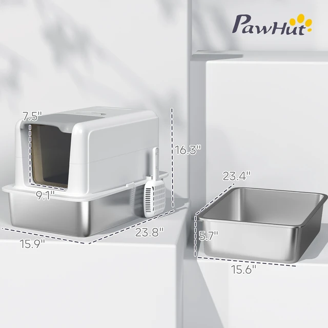 Alt view image 7 of 7 - Paw Hut Stainless Steel Cat Litter Box, Extra Large 2 in Metal Kitty Litter Pan with Removable Lid and Scoop Filter