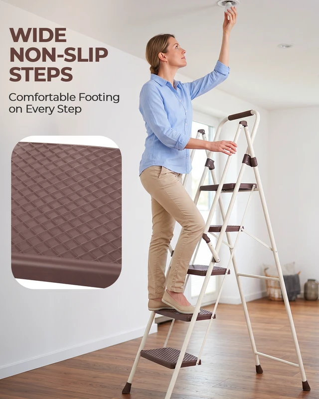 Alt view image 3 of 7 - 5step Ladder, Folding Step Stool with Wide Anti Slip Pedal Steel Ladder Convenient Handrail Lightweight Portable Steel