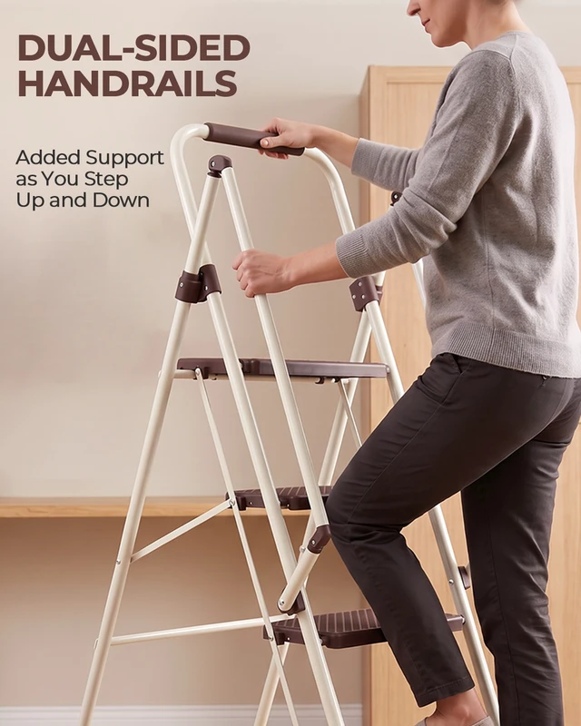 Alt view image 4 of 7 - 5step Ladder, Folding Step Stool with Wide Anti Slip Pedal Steel Ladder Convenient Handrail Lightweight Portable Steel
