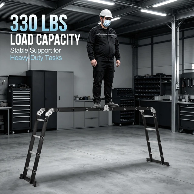 Alt view image 4 of 7 - Folding Ladder, Extension Ladder Outdoor 7 in Purpose Step Heavy Duty Collapsible Tall Adjustable Roof Work Painting