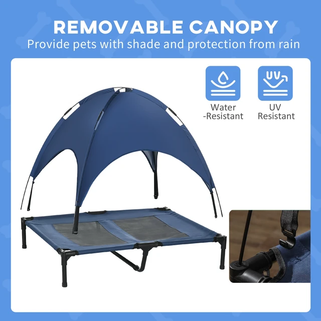 Alt view image 4 of 7 - Paw Hut Elevated Dog Bed with Removable Canopy, Outdoor Dog Cot with Protection Shade 36 Inch Large Pet Bed