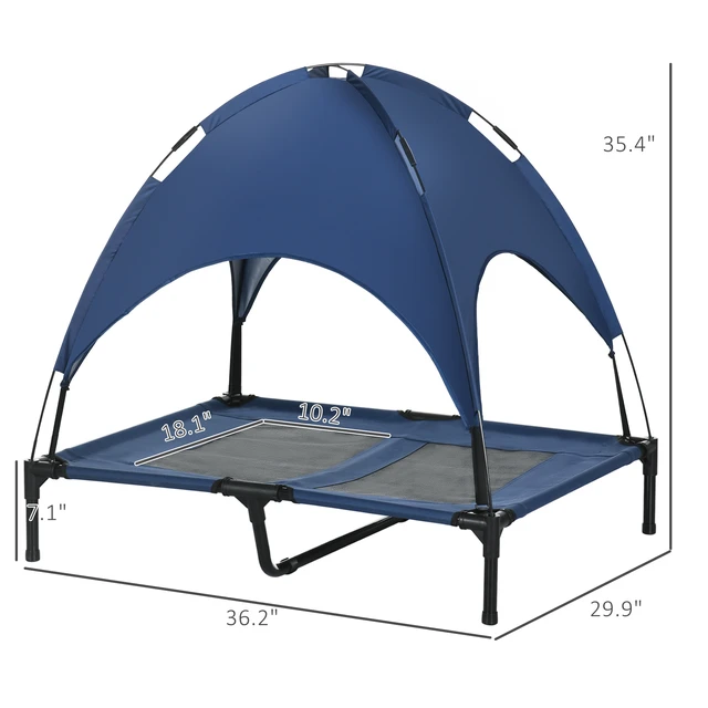 Alt view image 7 of 7 - Paw Hut Elevated Dog Bed with Removable Canopy, Outdoor Dog Cot with Protection Shade 36 Inch Large Pet Bed