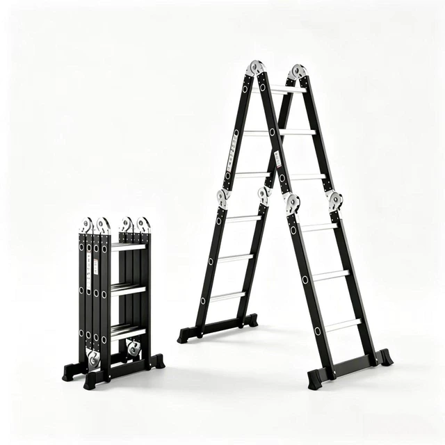 Alt view image 2 of 7 - 4 Folding Ladder, Extension Ladder Outdoor 7 in Purpose Step Heavy Duty Collapsible Tall Adjustable Roof Work Painting