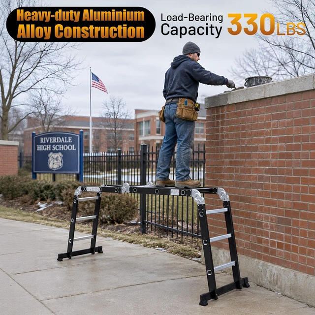 Alt view image 7 of 7 - 4 Folding Ladder, Extension Ladder Outdoor 7 in Purpose Step Heavy Duty Collapsible Tall Adjustable Roof Work Painting