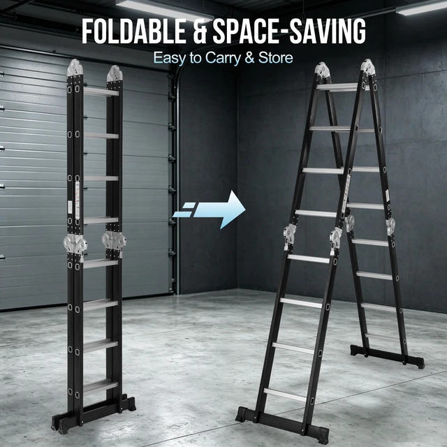 Alt view image 6 of 7 - Folding Ladder, Extension Ladder Outdoor 7 in Purpose Step Heavy Duty Collapsible Tall Adjustable Roof Work Painting
