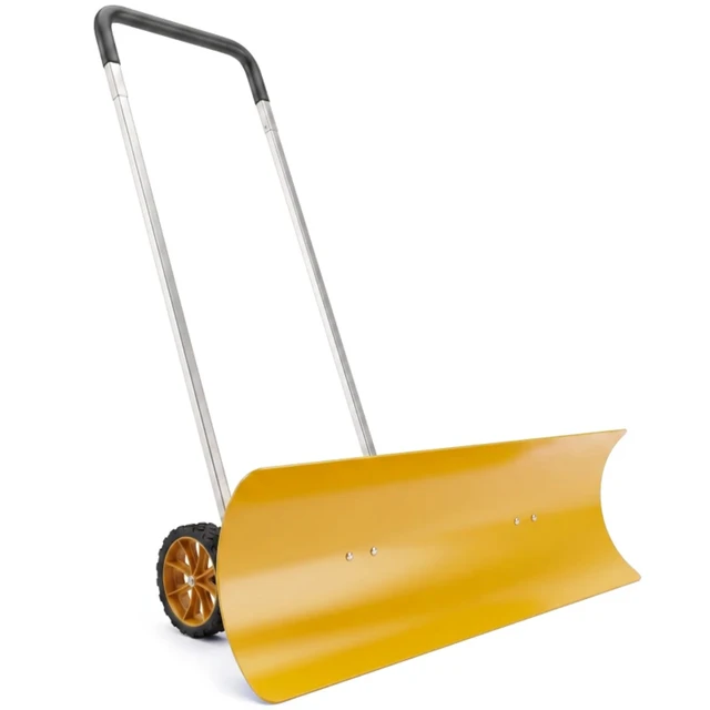 Alt view image 6 of 7 - 37 Inch Wheeled Aluminum Snow Pusher with Adjustable Ergonomic Handle, Yellow, Snow Removal Tools