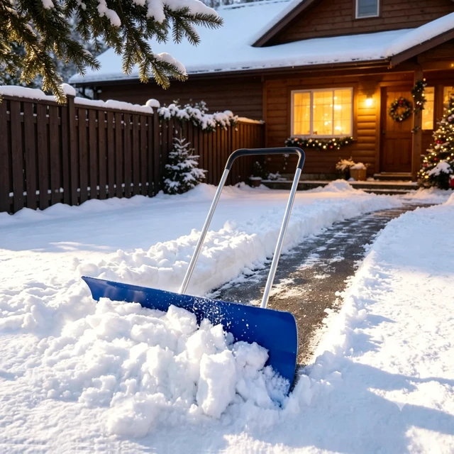 Alt view image 7 of 7 - 37 Inch Wheeled Aluminum Snow Pusher with Adjustable Ergonomic Handle, Blue, Snow Removal Tools