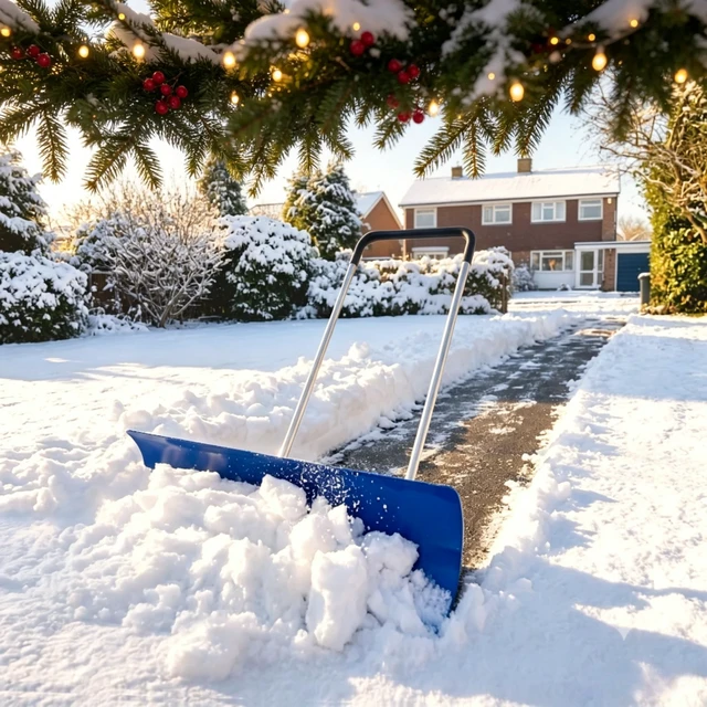 Alt view image 6 of 7 - 37 Inch Wheeled Aluminum Snow Pusher with Adjustable Ergonomic Handle, Blue, Snow Removal Tools