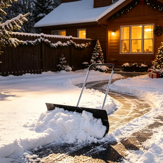 Main image of 37 Inch Wheeled Aluminum Snow Pusher with Adjustable Ergonomic Handle, Black, Snow Removal Tools