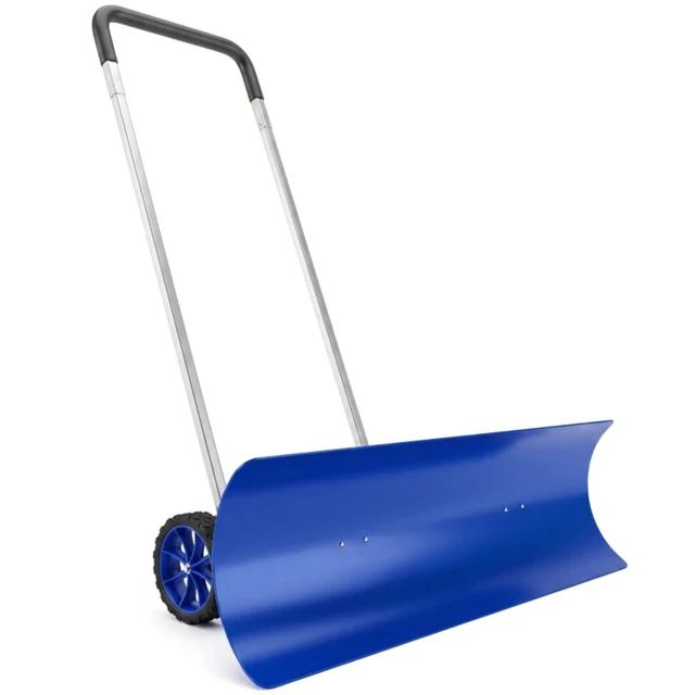 Alt view image 5 of 7 - 37 Inch Wheeled Aluminum Snow Pusher with Adjustable Ergonomic Handle, Blue, Snow Removal Tools