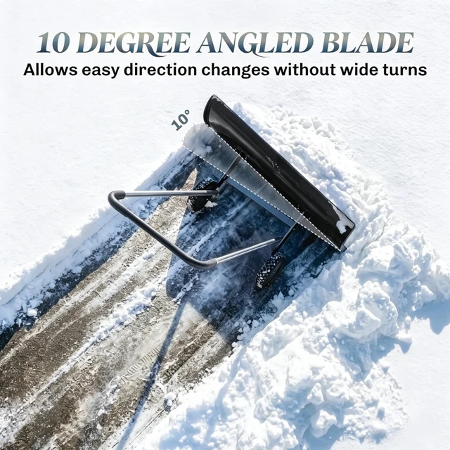 Alt view image 2 of 7 - 37 Inch Wheeled Aluminum Snow Pusher with Adjustable Ergonomic Handle, Black, Snow Removal Tools