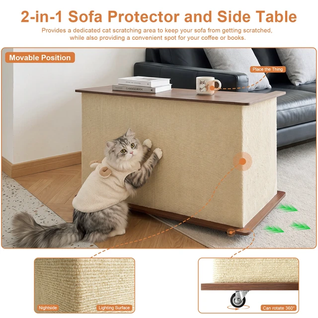 Alt view image 3 of 7 - Cat Scratcher Side Table for Couch, Sofa Protector End Table Reversible Left Right Assembly Hidden Storage 360° Locking