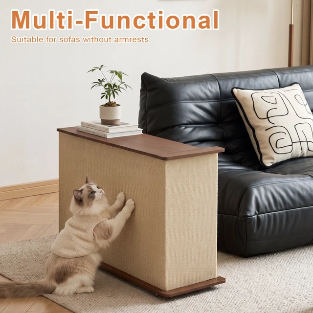 Alt view image 2 of 7 - Cat Scratcher Side Table for Couch, Sofa Protector End Table Reversible Left Right Assembly Hidden Storage 360° Locking