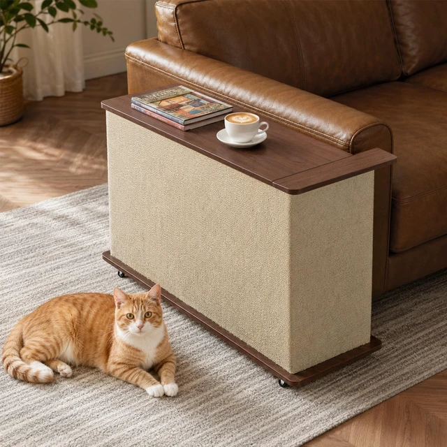 Main image of Cat Scratcher Side Table for Couch, Sofa Protector End Table Reversible Left Right Assembly Hidden Storage 360° Locking