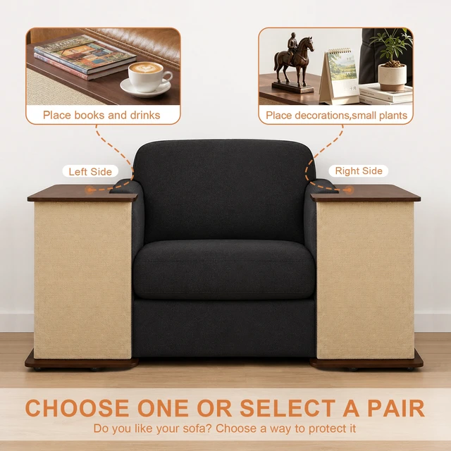 Alt view image 4 of 7 - Cat Scratcher Side Table for Couch, Sofa Protector End Table Reversible Left Right Assembly Hidden Storage 360° Locking