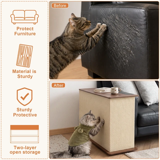 Alt view image 5 of 7 - Cat Scratcher Side Table for Couch, Sofa Protector End Table Reversible Left Right Assembly Hidden Storage 360° Locking