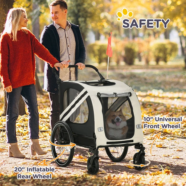 Alt view image 2 of 7 - Pet Bike Trailer for Small Dogs, Road Visibility Bicycle Stroller Weather Bike Wagon Trailer Sidecar Attachment, White