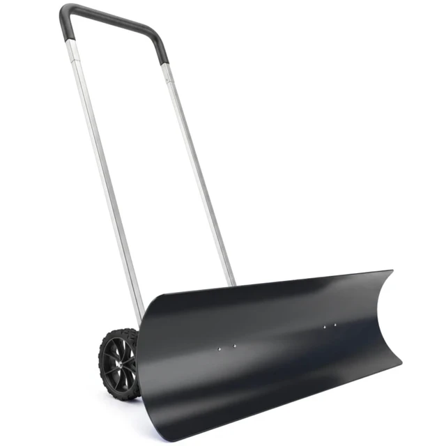 Alt view image 4 of 7 - 37 Inch Wheeled Aluminum Snow Pusher with Adjustable Ergonomic Handle, Black, Snow Removal Tools