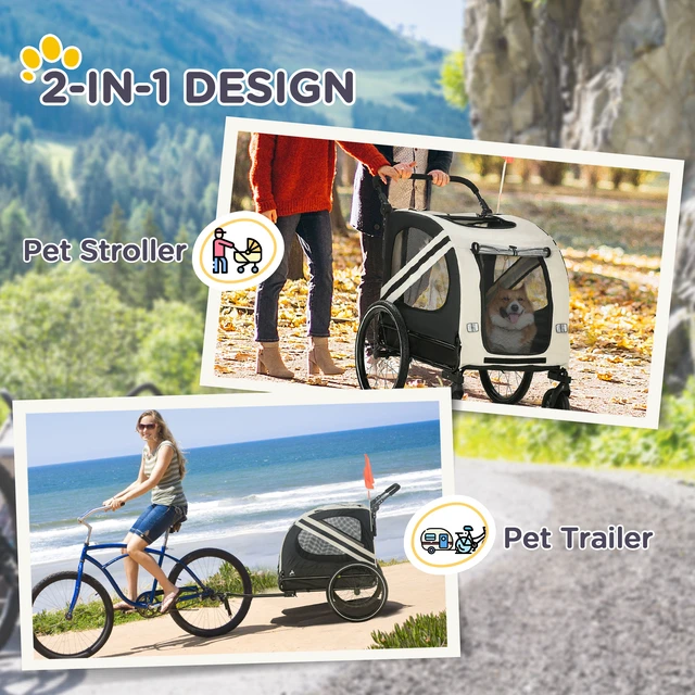 Alt view image 6 of 7 - Pet Bike Trailer for Small Dogs, Road Visibility Bicycle Stroller Weather Bike Wagon Trailer Sidecar Attachment, White