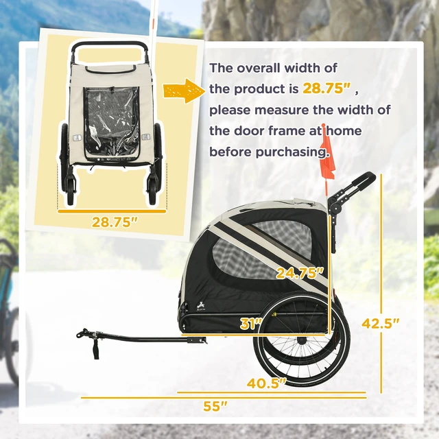 Alt view image 7 of 7 - Pet Bike Trailer for Small Dogs, Road Visibility Bicycle Stroller Weather Bike Wagon Trailer Sidecar Attachment, White