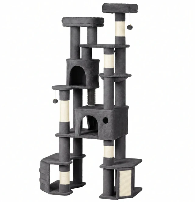 Alt view image 6 of 7 - 79 Inch Tall Cat Tower, Reinforced Dual Baseboard for Big Adult Cats, Dark Gray, Cotton, Particle Board