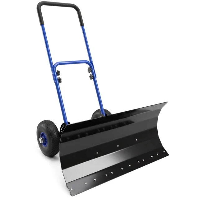 Alt view image 6 of 7 - 29×16.5 Inch Wheeled Snow Pusher, Angle Blade for Driveway Snow Clearing, Blue, Metal and Steel, Removal Tools