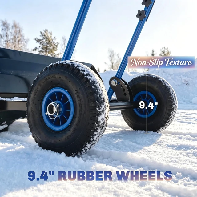 Alt view image 7 of 7 - 29×16.5 Inch Wheeled Snow Pusher, Angle Blade for Driveway Snow Clearing, Blue, Metal and Steel, Removal Tools