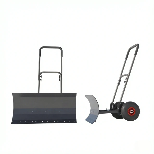 Alt view image 7 of 7 - 29×16.5 Inch Wheeled Snow Pusher, Angle Blade for Driveway Snow Clearing, Black, Metal and Steel, Removal Tools