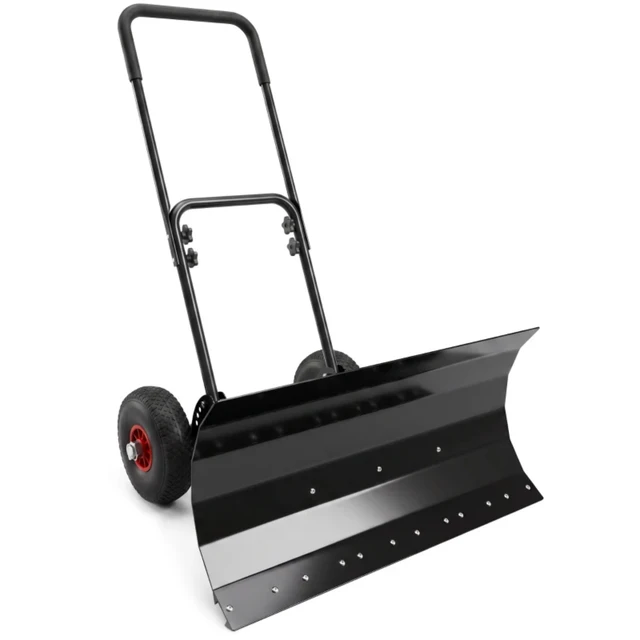 Alt view image 6 of 7 - 29×16.5 Inch Wheeled Snow Pusher, Angle Blade for Driveway Snow Clearing, Black, Metal and Steel, Removal Tools