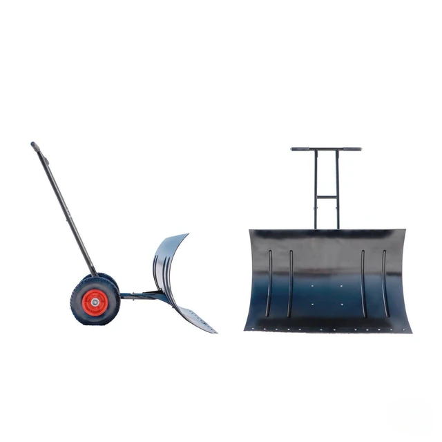Alt view image 6 of 7 - 29 Inch Wheeled Snow Pusher, Angle Blade with Wear Strip for Driveway Use, Black, Metal and Steel, Snow Removal Tools