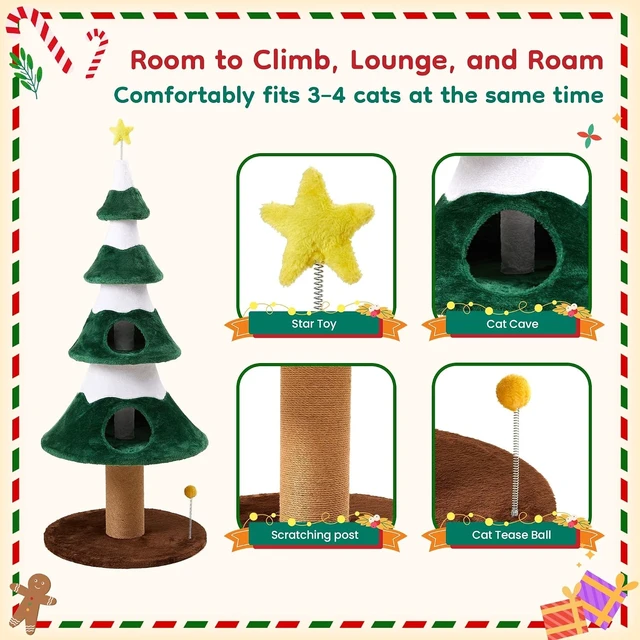 Alt view image 4 of 7 - 62 Inch Cat Tree, Cat Tower with Heavy Duty Base and Scratching Posts Level Plant Like Furniture Sisal Scratcher