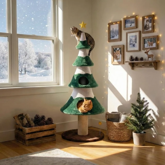 Alt view image 7 of 7 - 62 Inch Cat Tree, Cat Tower with Heavy Duty Base and Scratching Posts Level Plant Like Furniture Sisal Scratcher