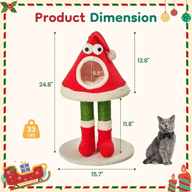 Alt view image 2 of 7 - Cat Tree Tower for Indoor Cats, Functional Cat Tree with Scratching Posts and Bed Small Large Tower, Red, Engineered