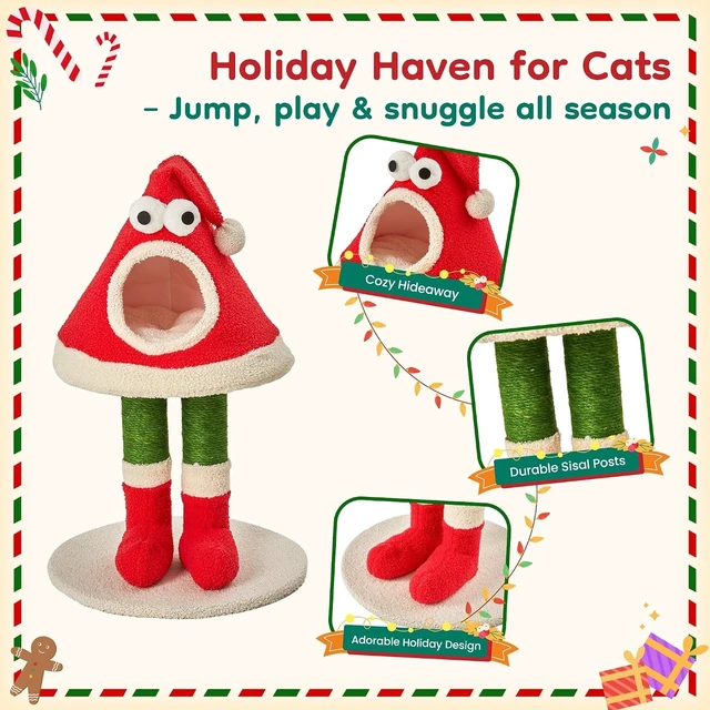Alt view image 3 of 7 - Cat Tree Tower for Indoor Cats, Functional Cat Tree with Scratching Posts and Bed Small Large Tower, Red, Engineered