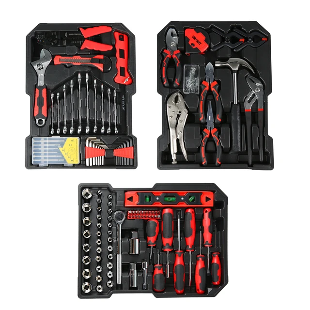 Alt view image 4 of 6 - 299 Piece Tool Kit with Rolling Tool Box Socket Wrench Hand Set Mechanic Case Trolley Portable, Black, Steel, Boxes