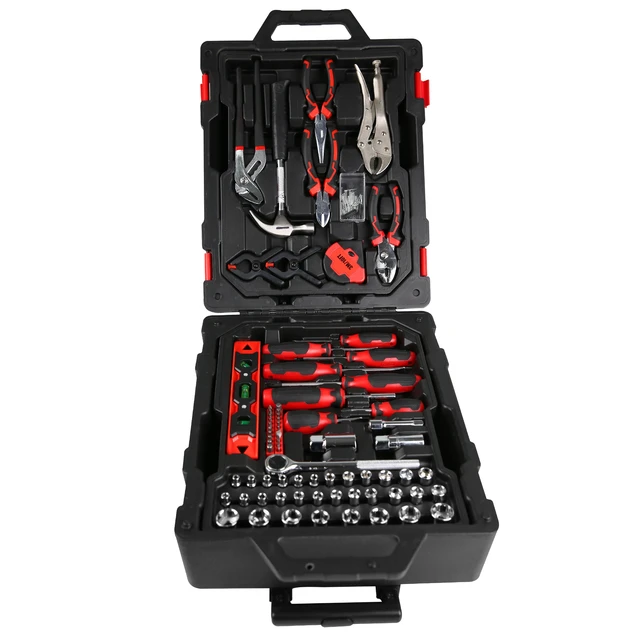 Alt view image 6 of 6 - 299 Piece Tool Kit with Rolling Tool Box Socket Wrench Hand Set Mechanic Case Trolley Portable, Black, Steel, Boxes