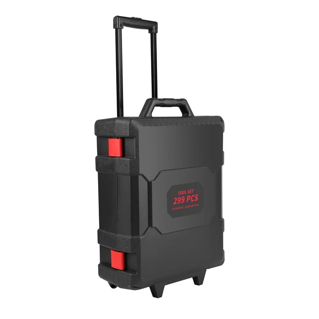 Alt view image 5 of 6 - 299 Piece Tool Kit with Rolling Tool Box Socket Wrench Hand Set Mechanic Case Trolley Portable, Black, Steel, Boxes