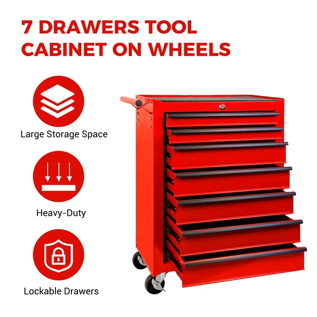 Alt view image 5 of 7 - Rolling Metal Tool Chest with 7 Drawers, Drawer Tool Chest Cabinet with Ball Bearing Slides Steel Storage Box