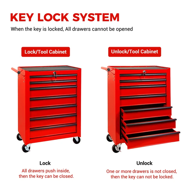 Alt view image 4 of 7 - Rolling Metal Tool Chest with 7 Drawers, Drawer Tool Chest Cabinet with Ball Bearing Slides Steel Storage Box