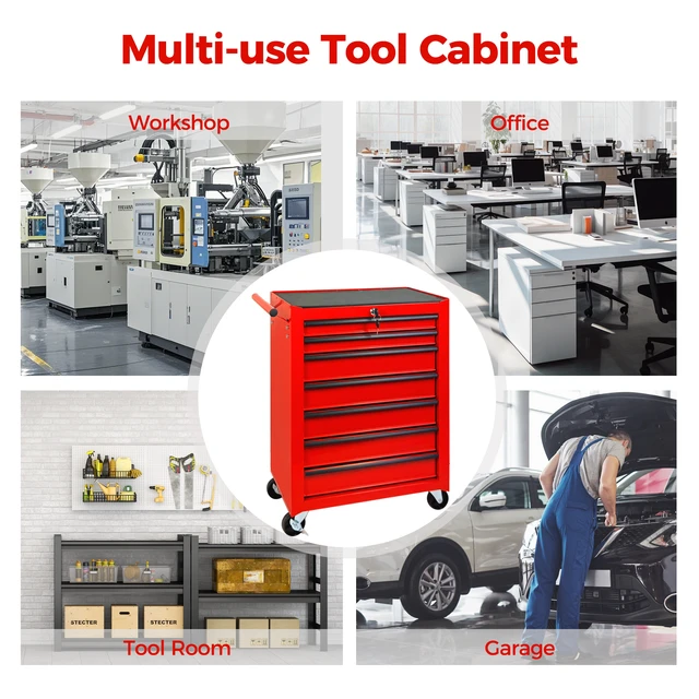 Alt view image 6 of 7 - Rolling Metal Tool Chest with 7 Drawers, Drawer Tool Chest Cabinet with Ball Bearing Slides Steel Storage Box