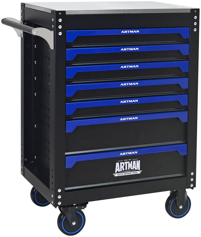Alt view image 3 of 7 - 30 Inch 7 Drawer Iron Top Practical Rolling Steel Tool Cart, Handle and Wheels Storage Cabinet for Warehouses Repair