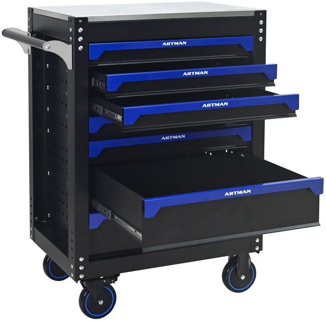Alt view image 6 of 7 - 30 Inch 7 Drawer Iron Top Practical Rolling Steel Tool Cart, Handle and Wheels Storage Cabinet for Warehouses Repair