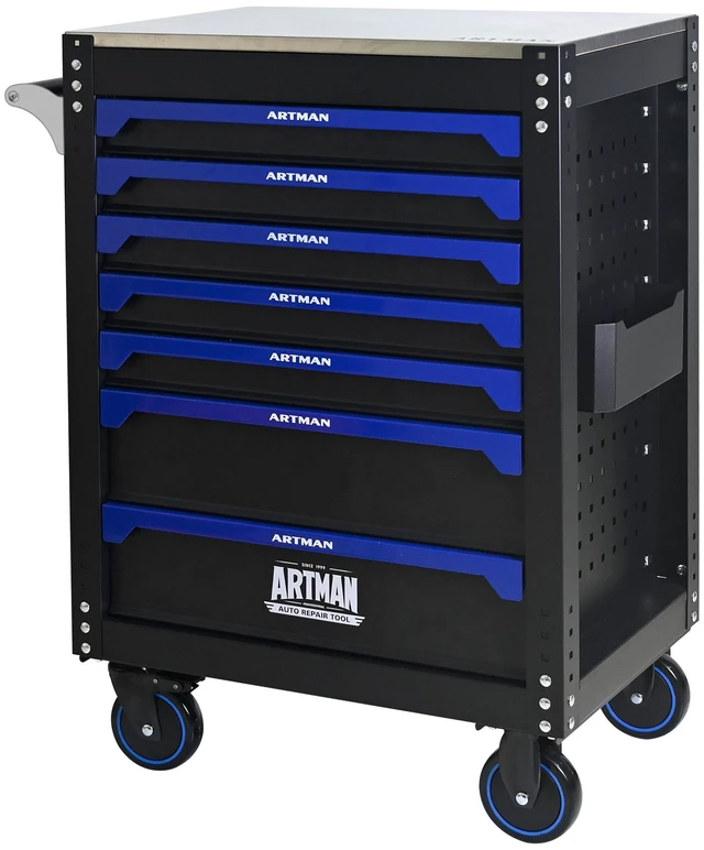 Alt view image 4 of 7 - 30 Inch 7 Drawer Iron Top Practical Rolling Steel Tool Cart, Handle and Wheels Storage Cabinet for Warehouses Repair