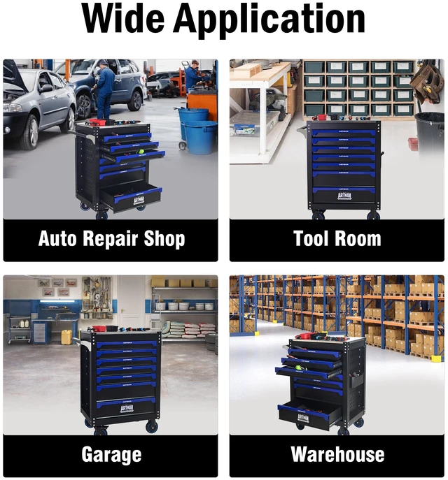 Alt view image 7 of 7 - 30 Inch 7 Drawer Iron Top Practical Rolling Steel Tool Cart, Handle and Wheels Storage Cabinet for Warehouses Repair
